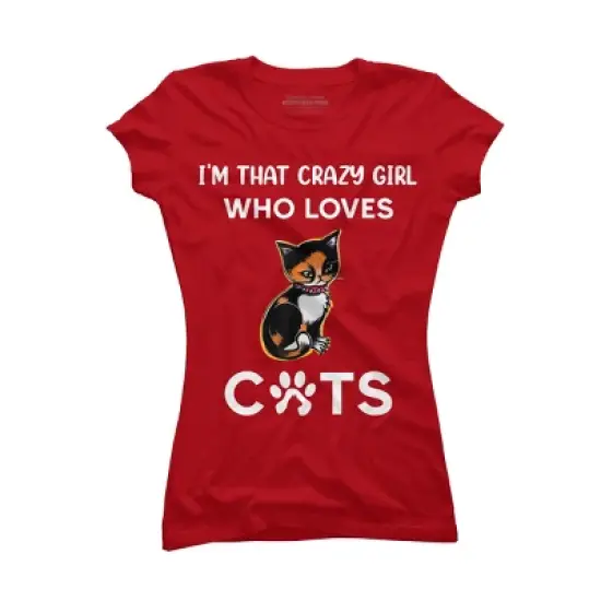 Junior's Design By Humans I'm That Crazy Girl Who Loves Cats Cartoon By MeowShop T-Shirt image {5}