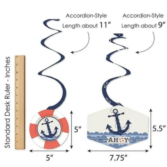 Big Dot of Happiness Ahoy - Nautical - Baby Shower or Birthday Party Hanging Decor - Party Decoration Swirls - Set of 40 image {5}