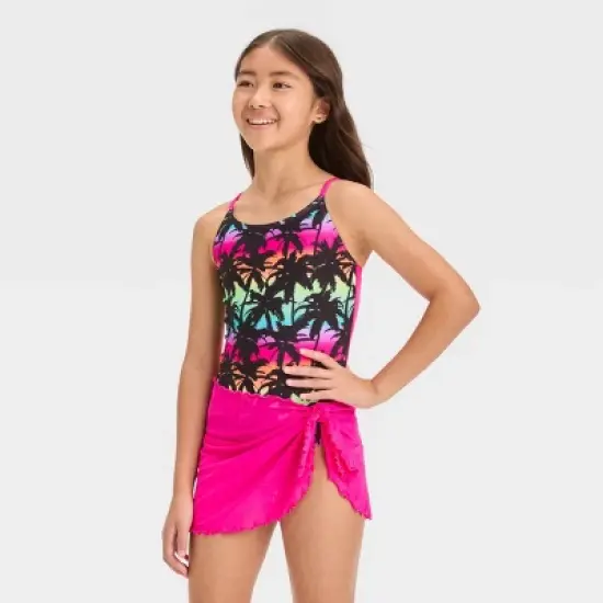 Girls' Tropical Ombre Abstract Printed One Piece Swimsuit Set - art class&trade; image {4}