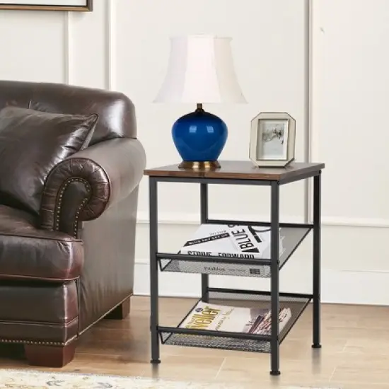 Costway Set of 2 3-Tier Industrial End Side Table Nightstand W/2 Adjustable Shelves image {1}