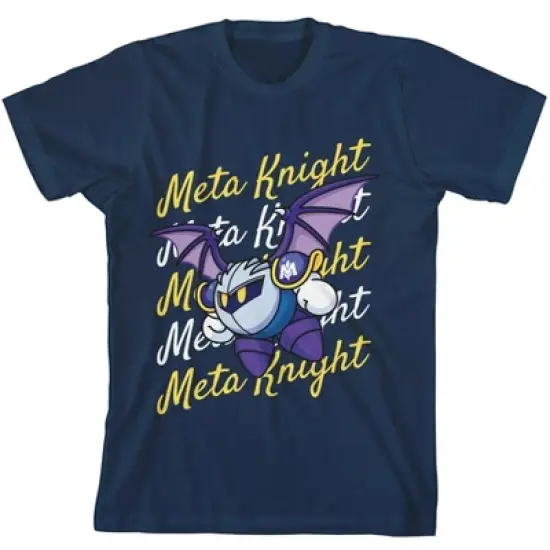 Kirby Meta Knight Flying With Repeat Text Boy's Navy Blue T-shirt image {5}