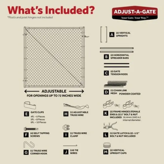 Adjust-A-Gate Fit-Right Adjustable Chain Link Gate Hardware Kit with Square Corner Frame and No Sag Chain Link for Decking and Fencing, Black image {2}