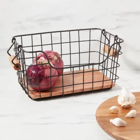 Iron and Mangowood Wire Fruit Basket with Handles Black - Threshold&trade; image {1}