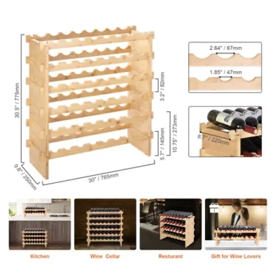 VEVOR 48 Bottle Stackable Modular Wine Rack, 6-Tier Solid Bamboo Wood Storage Racks, Floor Freestanding Wines Holder Display Shelf, Natural Color image {7}