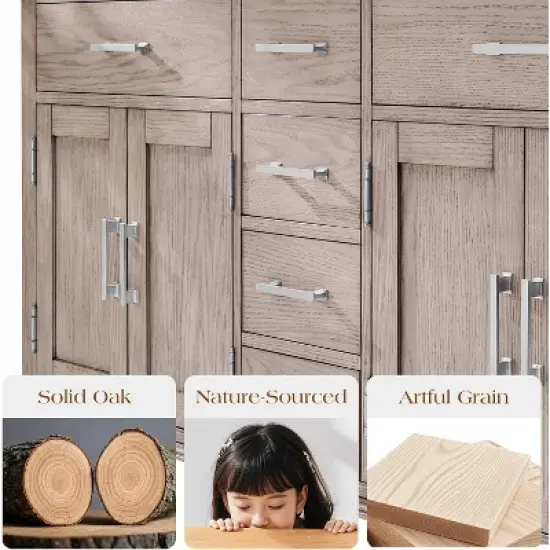 AMERLIFE 60" Bathroom Vanity, Double Sink, Solid Oak Cabinet with Adjustable Storage - Grey image {2}