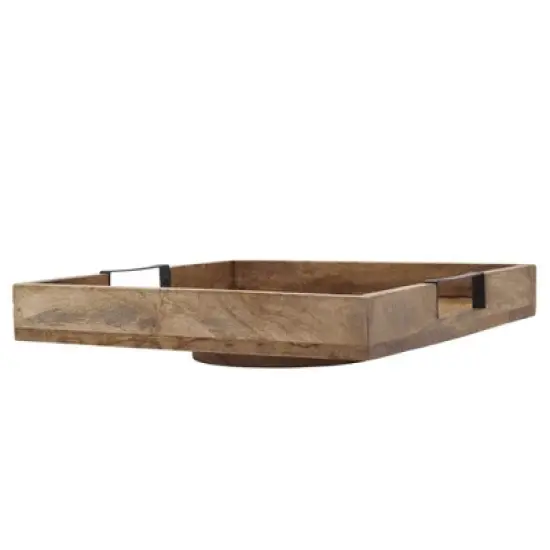 Mikasa Avery Square Lazy Susan Serving Tray, 14" Mango Wood & Iron Rotating Turntable, Dining Table Spinner for Appetizers, Cheese Displays, Cocktails image {1}