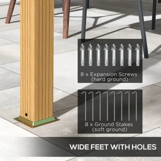 Outsunny Outdoor Retractable Pergola, Heavy Duty Wood Grain Aluminum with Weather Resistant Fabric Sun Shade Canopy, Patio Shelter image {4}