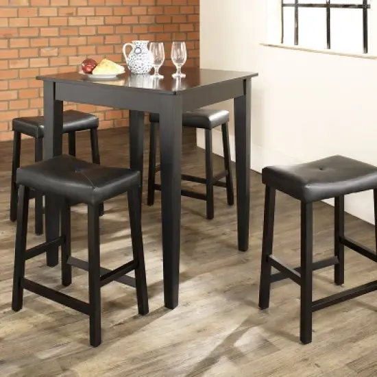 5pc Pub Dining Set with Upholstered Saddle Stools Black - Crosley image {1}