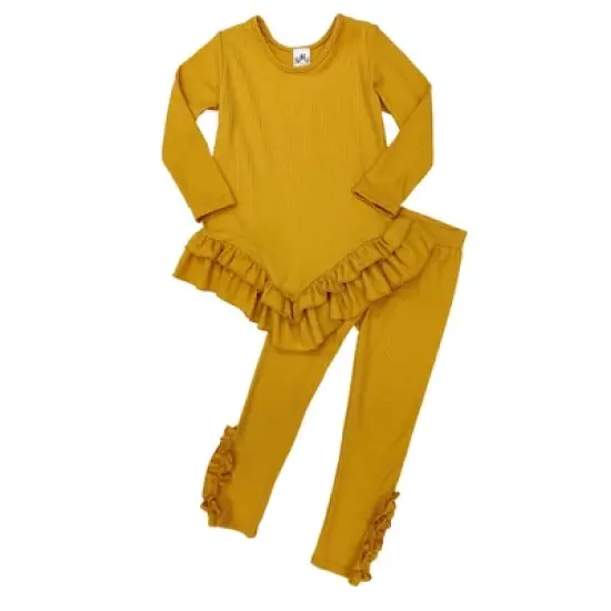 Girls Autumn Leaves Golden Rib Knit Legging Set - Mia Belle Girls image {1}