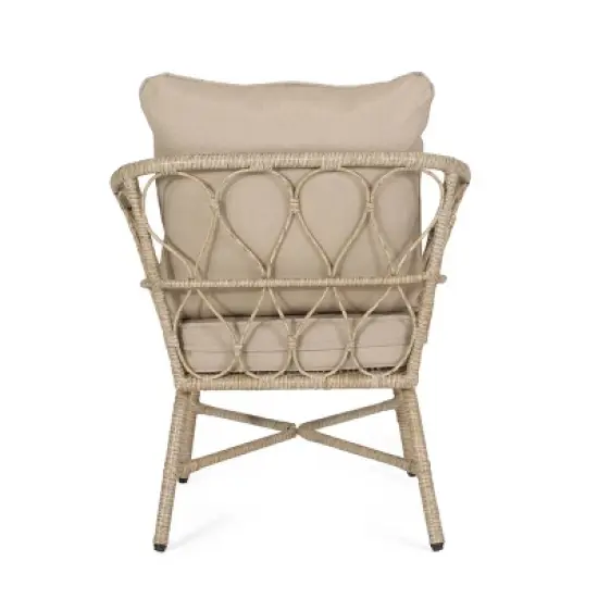2pk Bruce Outdoor Iron/Rattan Club Chairs with Cushions Brown/Beige - Christopher Knight Home image {5}