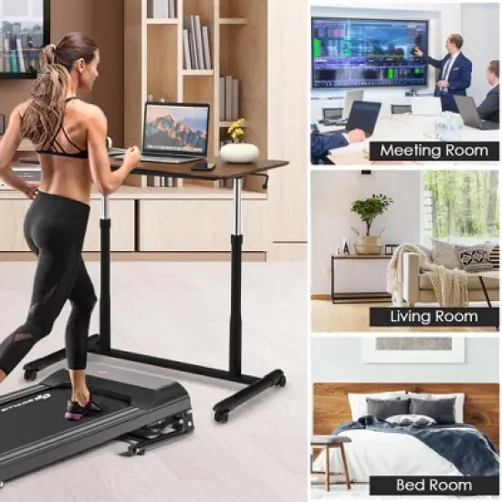 Costway Height Adjustable Computer Desk Sit Stand Rolling Notebook Table Natural\Brown\Black image {3}