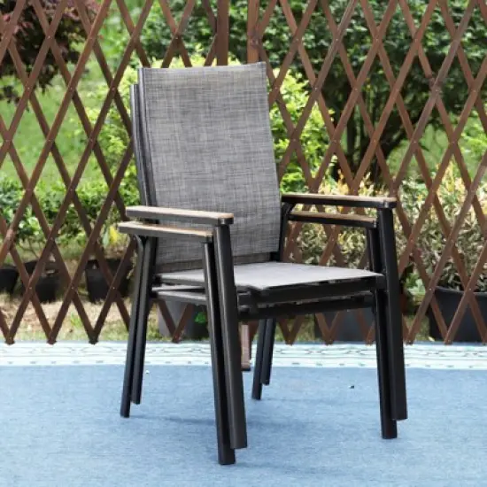 5pc Patio Dining Set with Steel Table with 1.57" Umbrella Hole & Lightweight Aluminum Frame Sling Chairs - Captiva Designs image {9}