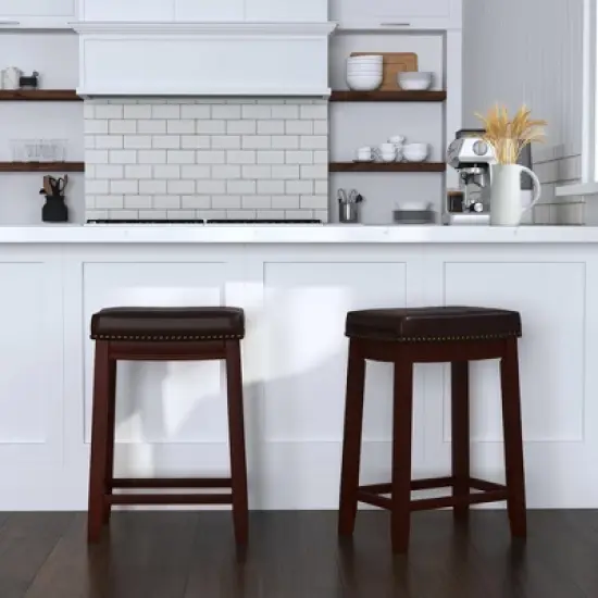 Claridge Leather Saddle Counter Height Barstool - Linon image {10}
