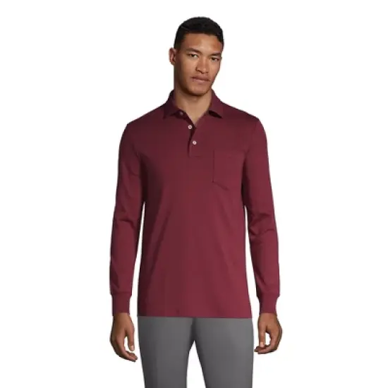 Lands' End Men's Long Sleeve Super Soft Supima Polo Shirt with Pocket image {2}