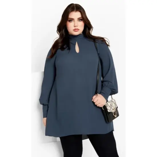 Women's Plus Size Neck Tie Tunic - Navy | CITY CHIC image {8}