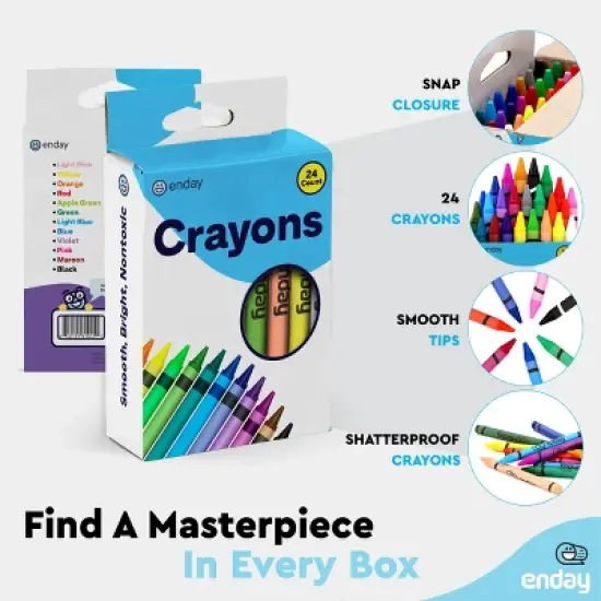 Enday 24 Count Crayons, for Kids & Teachers, Easy to Hold Toddler Crayons, Premium Non-Toxic image {2}