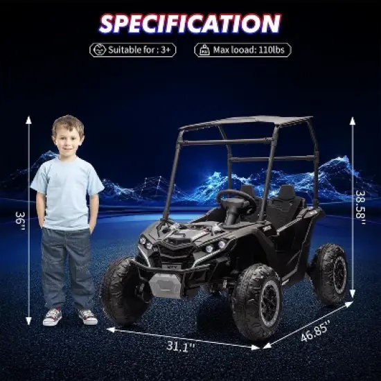 24V Kids UTV Off-Road, 4x4 Electric Truck w/Sunshade, Remote, LED Lights, Shock Absorber, Horn & Music Player image {1}
