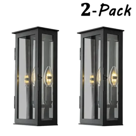 ALOADECOR Matte Black Modern Outdoor Wall Light with Dusk-to-Dawn Sensor Simplicity Wall Sconce with Clear Glass Shade for Garden (&uml;2 Pack) image {7}