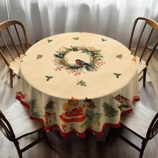 LOVEVOOK Christmas Tablecloth, Snowman Tablecloth, Snowflake Table Cloths Stain Resistant Dining Table Cover for Holiday Decor image {8}