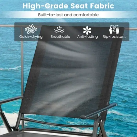 Costway 2 Piece Patio Folding Chaise Lounge Chairs with 6-Level Backrest Reclining Chairs Tan/Black/Grey image {7}