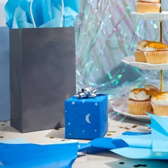 Sparkle and Bash 60 Sheets Moon and Stars Gift Wrap Tissue Paper for Bags, 3 Blue Colors (20x26 In) image {1}