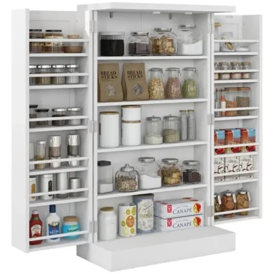 HOMCOM 41" Kitchen Pantry Storage Cabinet, Freestanding Kitchen Cabinet with Double Doors, 5-Tier Shelf, 12 Spice Racks and Adjustable Shelves image {8}