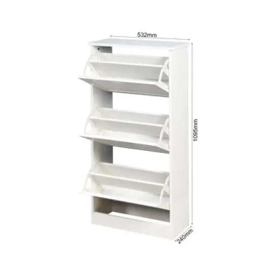 VANIRROR Wooden Shoe Cabinet for Entryway, White Shoe Storage Organizer with 3 Flip Doors, 20.94 x 9.45 x 43.11&rdquo; for Efficient Space-Saving image {2}