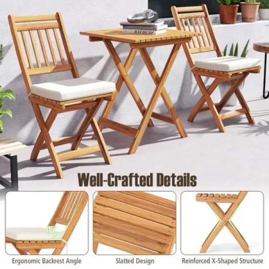 Tangkula 3-Piece Folding Bistro Set w/ Removable Seat Cushions Outdoor Table & Chairs image {5}