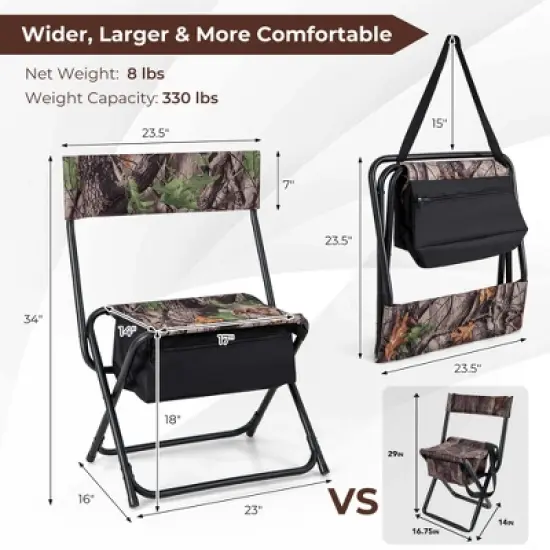 Costway Folding Hunting Chair Foldable Portable Fishing Stool with Storage Pocket image {4}