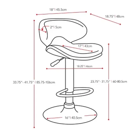 Set of 2 Adjustable Curved Form Fitting Leatherette Barstool - Corliving image {5}