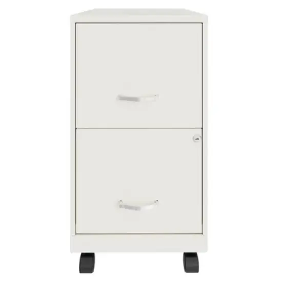 Space Solutions 18 Inch Wide Metal Mobile Organizer File Cabinet for Office Supplies and Hanging File Folders with 2 File Drawers, Pearl White image {1}