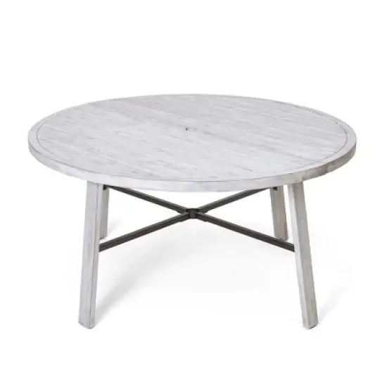 FIONECA 6-Person Outdoor Wooden Dining Set with Umbrella Hole & Removable Cushions, Antique Gray Patio Furniture for Backyard & Garden image {13}