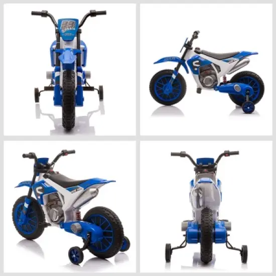 Aosom 12V Kids Motorcycle Dirt Bike Electric Battery-Powered Ride-On Toy Off-road Street Bike with Charging Battery, Training Wheels Blue image {4}