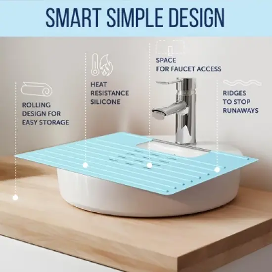 Maplefield Bathroom Foldable Sink Cover - Heat Resistant Silicone Mat & Makeup Mat - Bathroom Space Saver Sink Cover (Light Blue) image {5}