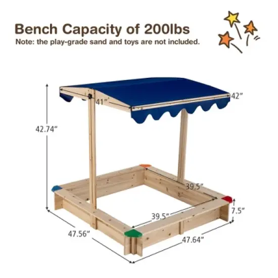 Costway Kids Wooden Sandbox with Height Adjustable & Rotatable Canopy Outdoor Playset image {7}