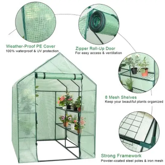 Costway Portable Mini Walk In Outdoor 2 Tier 8 Shelves Greenhouse image {7}