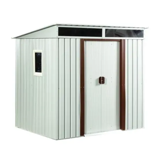 6ft x 5ft Outdoor Metal Storage Shed Lockable Sliding Doors Floor Frame Waterproof Tool Storage House, White image {8}