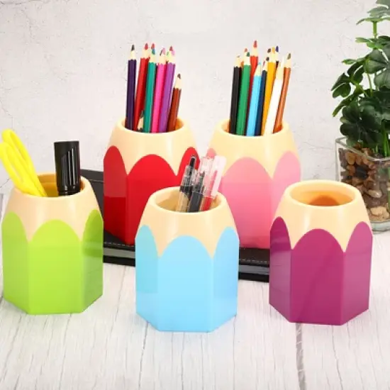 Unique Bargains Desk Cute Pencil Shape Pen Pencil Holders 3 Pcs image {1}