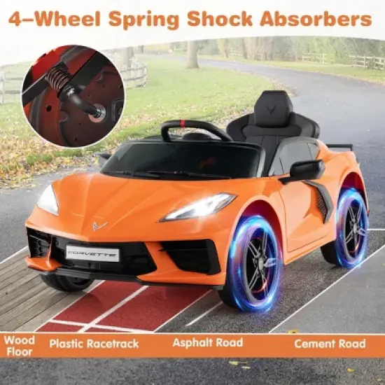 Costway 12V Electric Kids Ride On Car with Remote Control Wireless Connection Lights Orange/Pink/Red/White image {4}
