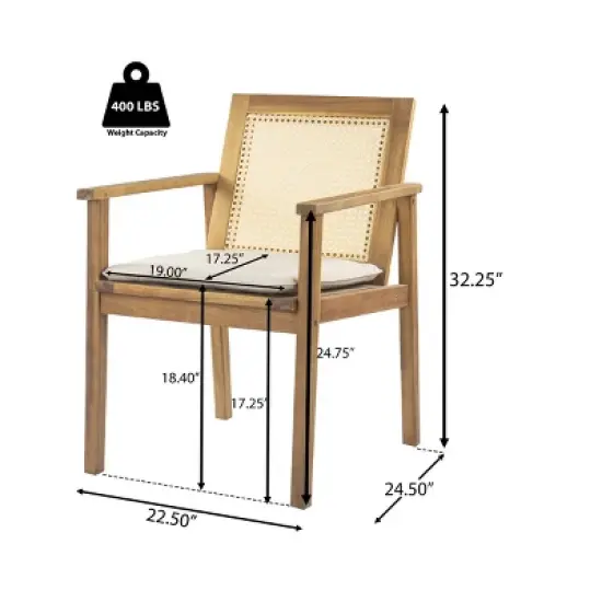 2pc Outdoor Dining Chairs, Acacia Wood and Wicker Frame with Cushions, Weather-Resistant Patio Seating with Tie-Downs - Coolbibila image {3}