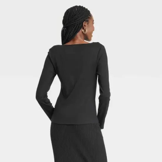 Women's Slim Fit Ribbed Long Sleeve Cut-Out T-Shirt - A New Day&trade; image {1}