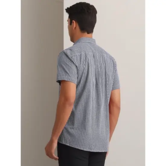 INSPIRE CHIC Men's Cotton Short Sleeve Formal Button Down Regular Fit Plaid Dress Shirts image {2}