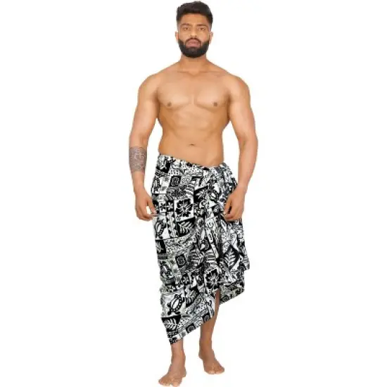 LA LEELA Men's Sarong Bath Hawaiian Wrap Pareo One Size Black image {3}