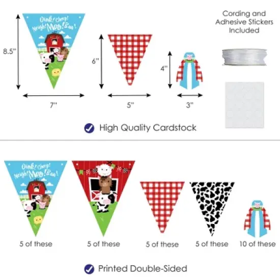 Big Dot of Happiness Farm Animals - DIY Barnyard Baby Shower or Birthday Party Pennant Garland Decoration - Triangle Banner - 30 Pieces image {2}
