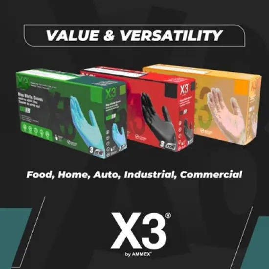 X3 Black Nitrile Gloves - Light Duty, Industrial Grade - Perfect for household and commercial Cleaning, Food Service, and Automotive Detailing image {6}