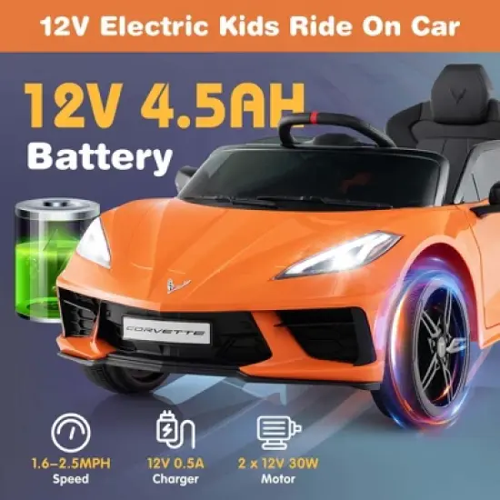 Costway 12V Electric Kids Ride On Car with Remote Control Wireless Connection Lights Orange/Pink/Red/White image {5}