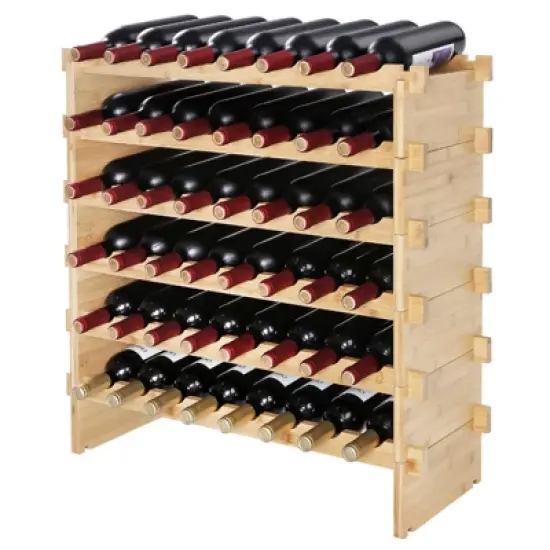VEVOR 48 Bottle Stackable Modular Wine Rack, 6-Tier Solid Bamboo Wood Storage Racks, Floor Freestanding Wines Holder Display Shelf, Natural Color image {8}