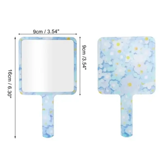 Unique Bargains Floral Square Handheld Mirror Blue 1 Pc image {1}