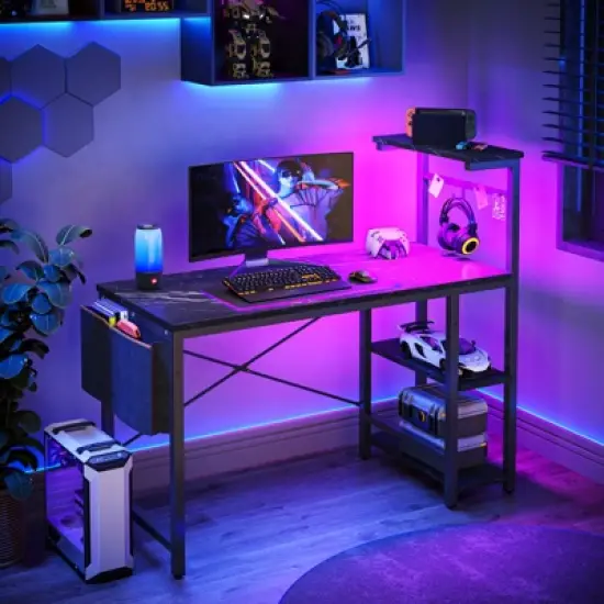 Bestier 44&rdquo; Gaming Desk with LED Lights, PC Gamer Desk with 4 Tier Adjustable  Shelves & Storage Bag, Computer Office Desk for Small Spaces image {17}