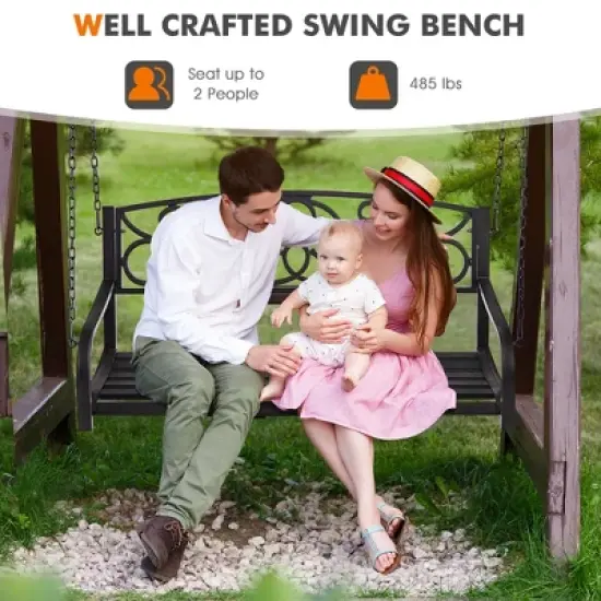 Tangkula Patio Hanging Porch Swing Outdoor 2-Person Metal Swing Bench Chair w/ Chains image {4}